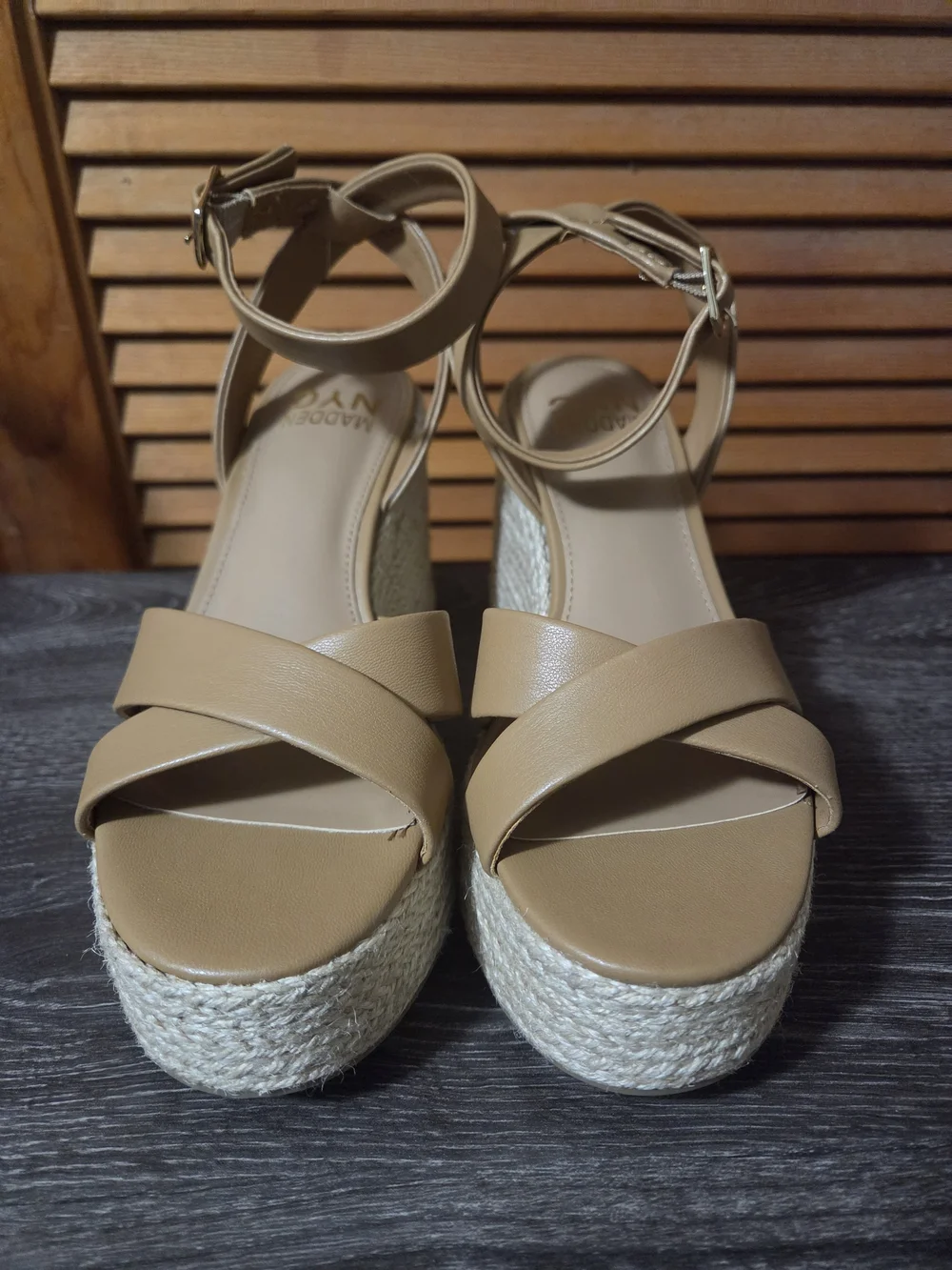 Neutral Tan Espadrille Wedge Sandals with Ankle Strap